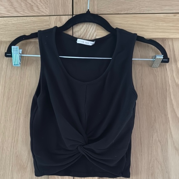 Active USA Black Crop Tie Front Tank Top - Picture 1 of 1